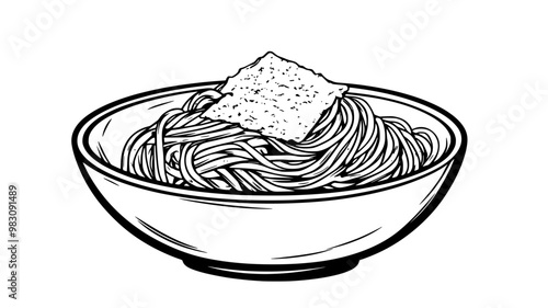 Bowl of spaghetti carbonara, twirled neatly, with a garnish of grated cheese, food vector graphic