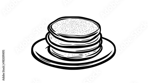 Breakfast plate with a stack of three round buttermilk pancakes, food vector illustration