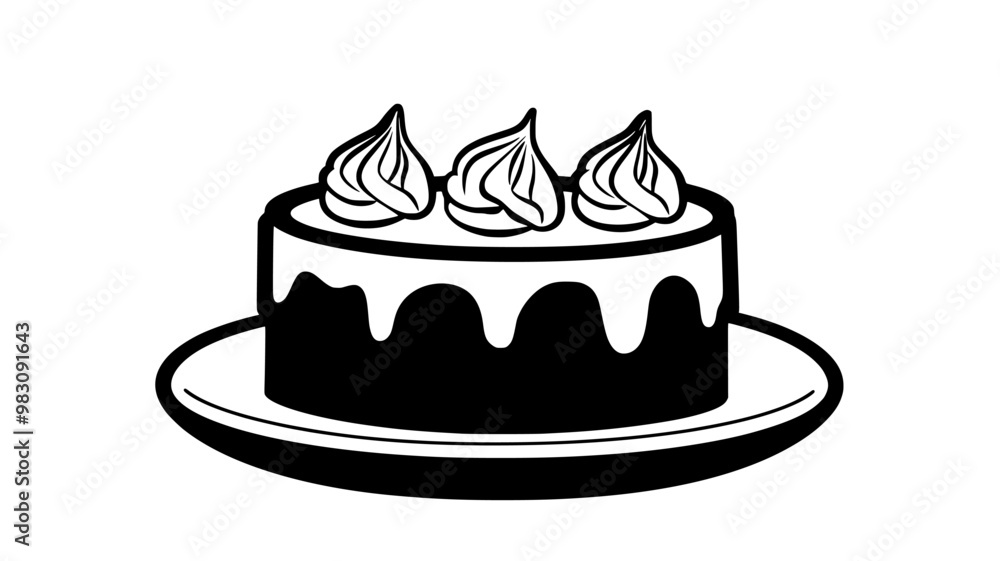 Cake with piped borders, placed on a round plate, food illustration vector Cake with piped borders, placed on a round plate, food illustration vector