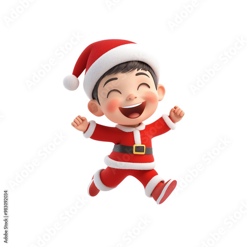 Happy Cartoon Child in Santa Suit Jumping 