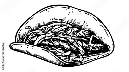 Close-up of a fish taco with grilled fish and slaw, food illustration vector