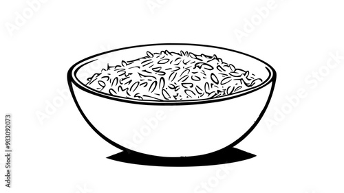 Close-up of pilaf in a white ceramic bowl with visible grains, food vector graphic