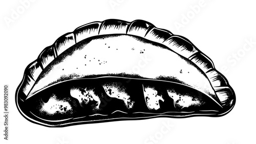 Close-up of a vegetarian empanada with some filling visible, food vector illustration