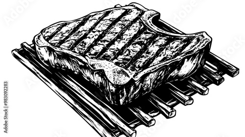 Close-up of ribeye steak with grill marks and fat edges on a grill, food illustration vector