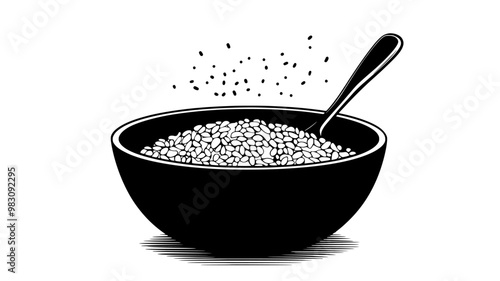 Close-up of muesli inside a large bowl with a spoon resting nearby, food vector illustration