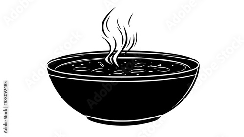 Deep bowl of steaming soup with slightly disturbed surface, food illustration vector
