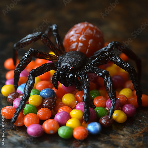 halloween candy lollipops and pumpkin in front of the door and table trick or treat jack o lantern background photo