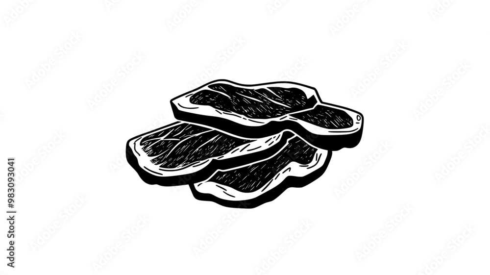Grilled meat slices lying flat, arranged in a small pile, food vector graphic Grilled meat slices lying flat, arranged in a small pile, food vector graphic