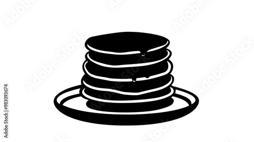 Neatly arranged stack of buttermilk pancakes on a round plate, food vector illustration