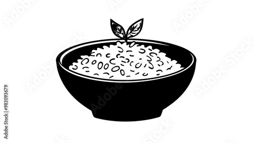 Neatly plated risotto in a deep bowl with a herb sprig on top, food illustration vector