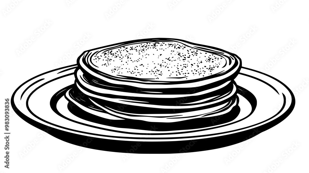 Plate displaying three neatly stacked buttermilk pancakes, food vector illustration Plate displaying three neatly stacked buttermilk pancakes, food vector illustration