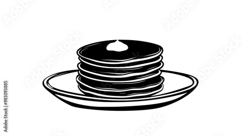 Plate holding a centered stack of buttermilk pancakes, food illustration vector