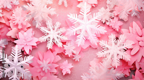 Illustration of snowflakes on a vivid pink background