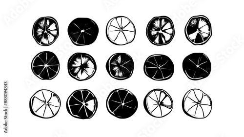 Several dried apple slices in a neat, circular formation, food illustration vector