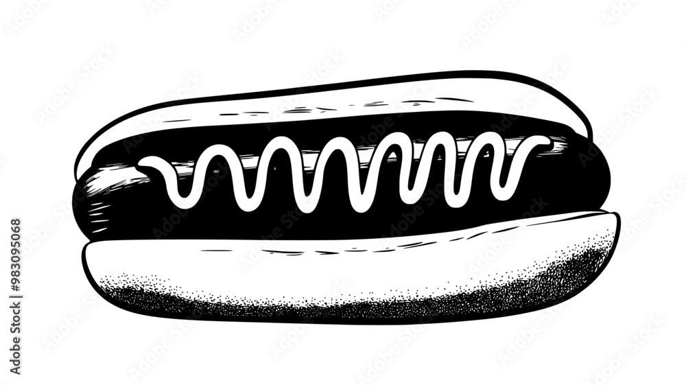 Single hot dog with mustard and ketchup drizzled on top, food illustration vector Single hot dog with mustard and ketchup drizzled on top, food illustration vector