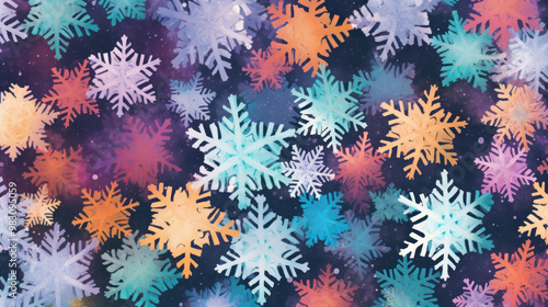 Illustration of snowflakes on a colorful background