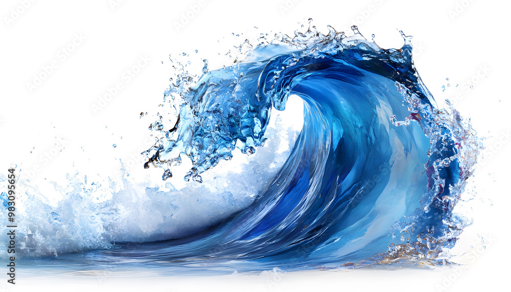 Powerful Ocean Wave - Blue Water Splash on White Background Powerful Ocean Wave - Blue Water Splash on White Background