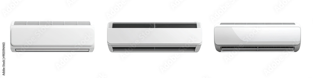 Three modern air conditioning units isolated on a transparent background. Three modern air conditioning units isolated on a transparent background.
