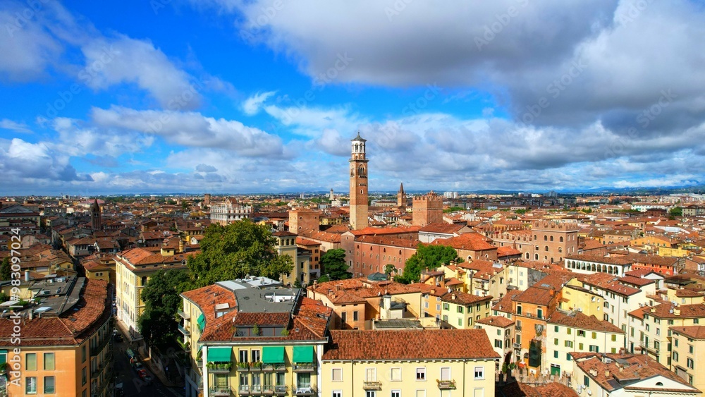 Fototapeta premium Verona - Italy - Aerial view of the old town with a view of the Torre dei Lamberti