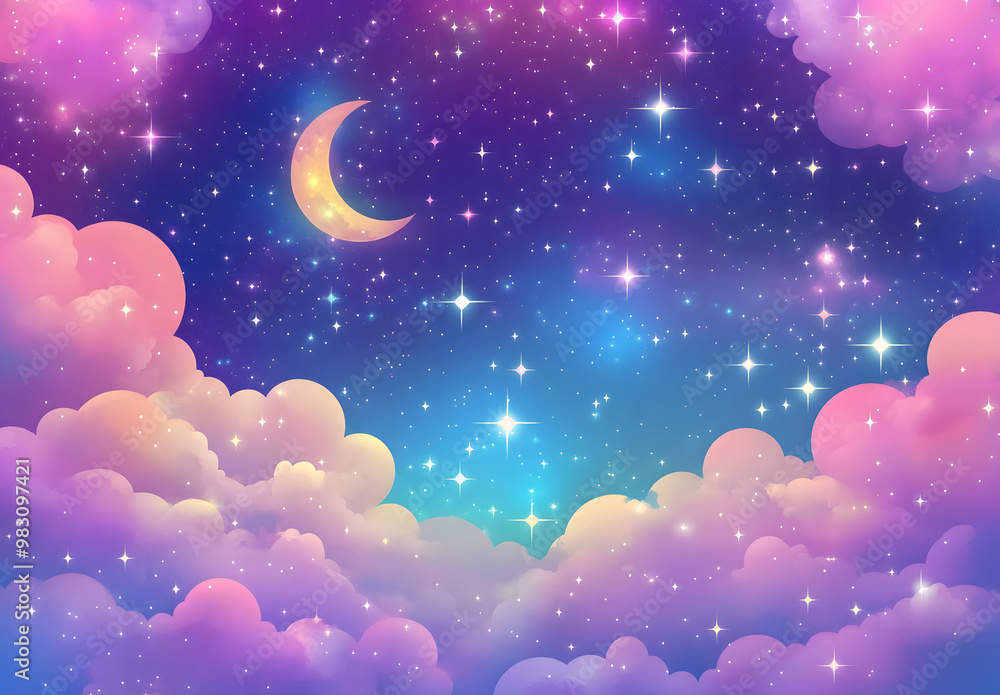 Fototapeta premium Dreamy Night Sky with Stars and Clouds - Pastel Fantasy Illustration