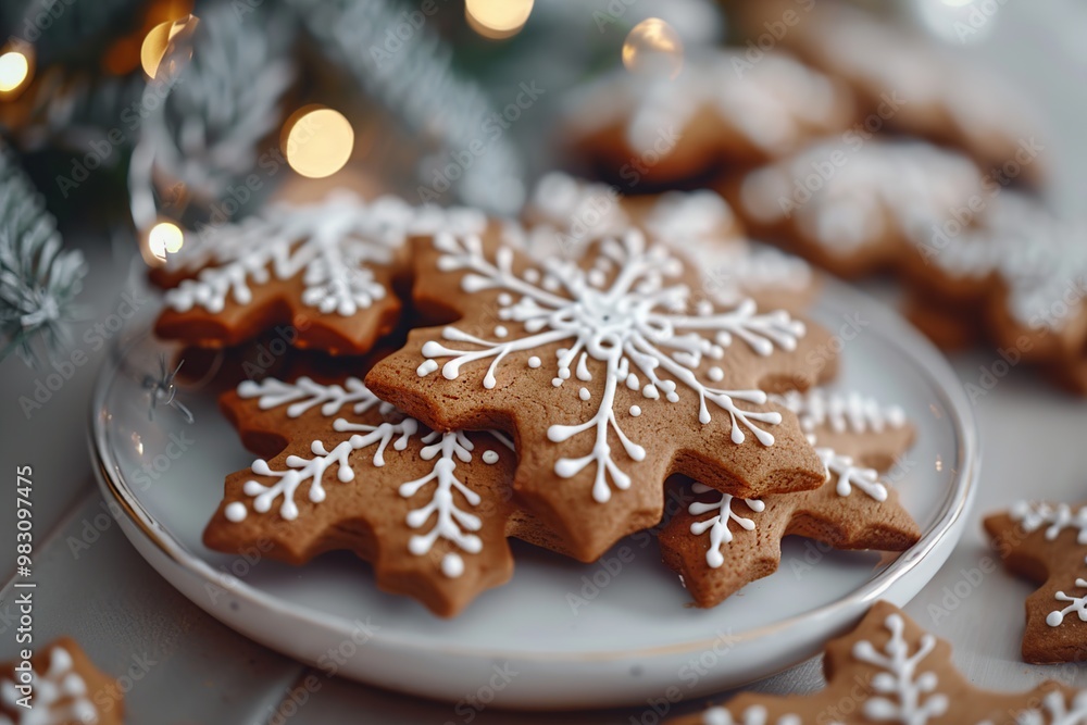 Gingerbread Cookies with White Frosting and Snowflake Design Gingerbread Cookies with White Frosting and Snowflake Design