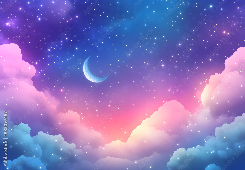Dreamy Night Sky with Stars and Clouds - Pastel Fantasy Illustration Dreamy Night Sky with Stars and Clouds - Pastel Fantasy Illustration