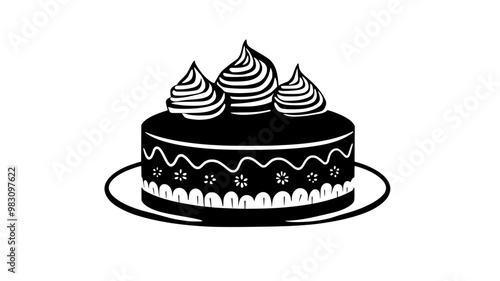 Cake with smooth frosting, topped with symmetrical decorative pieces, food vector illustration