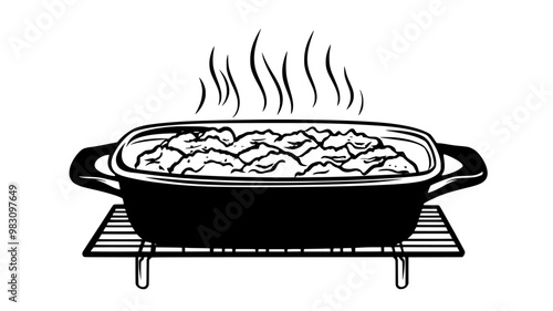 Casserole dish cooling on a wire rack, fresh from the oven, food vector illustration