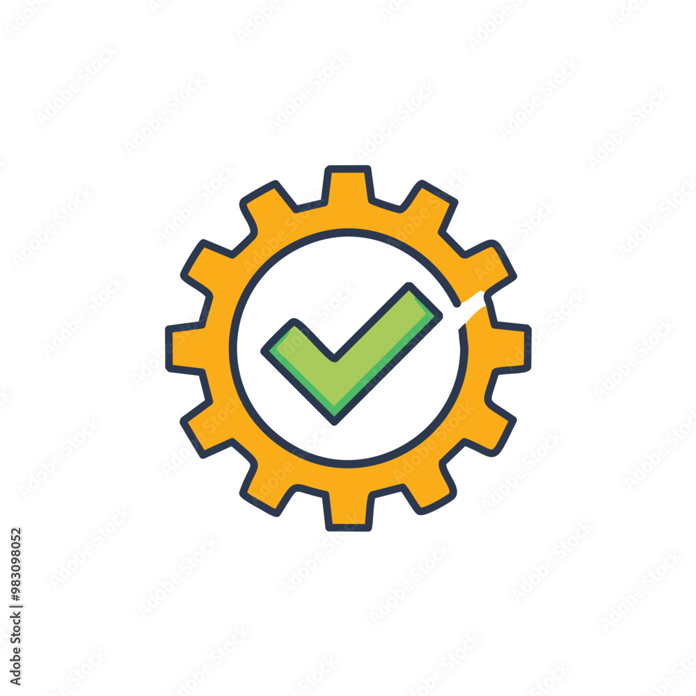 Abstract cogwheel and a checkbox combined together as an icon vector art illustration design. Icon concept design. Abstract cogwheel and a checkbox combined together as an icon vector art illustration design. Icon concept design.