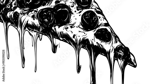 Close-up of Margherita pizza slice, highlighting cheese and tomato, food illustration vector