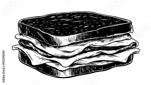 Close-up of chicken sandwich with visible filling, food illustration vector