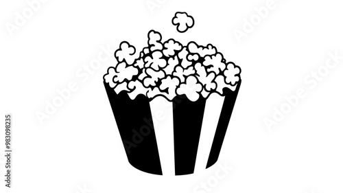 Container filled with buttered popcorn, kernels spilling over, food vector graphic