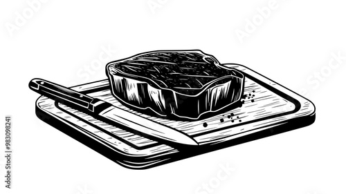 Close-up of a steak being flipped on a grill, food vector graphic