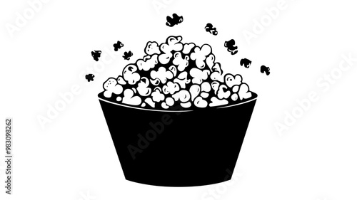 Container filled with kettle corn, with coated kernels spilling over, food vector illustration