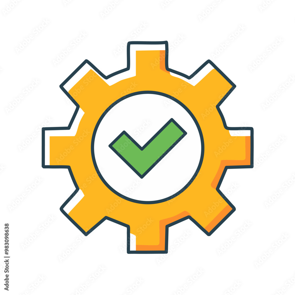 Abstract cogwheel and a checkbox combined together as an icon vector art illustration design. Icon concept design. Abstract cogwheel and a checkbox combined together as an icon vector art illustration design. Icon concept design.