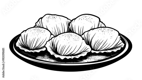 Grilled scallops on a platter with grill marks and seasoning, food vector graphic