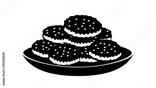 Group of shortbread cookies neatly arranged on a flat serving dish, food illustration vector