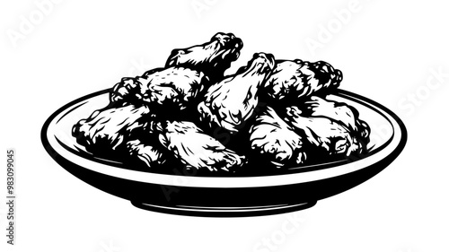 Multiple chicken wings piled up, filling the entire plate, food illustration vector
