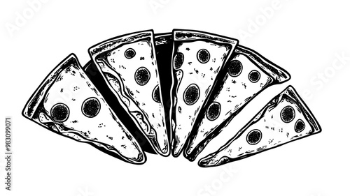 Quesadilla slices arranged in a fan shape, with visible cheese filling, food illustration vector