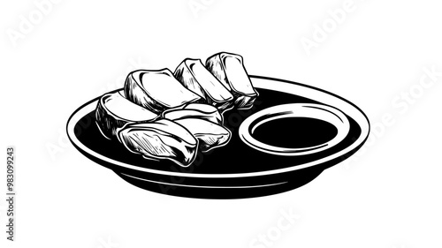 Peking duck with pancakes and dipping sauce, food vector illustration
