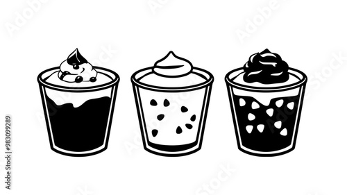 Perfectly set pudding in a transparent container without any additional elements, food illustration vector
