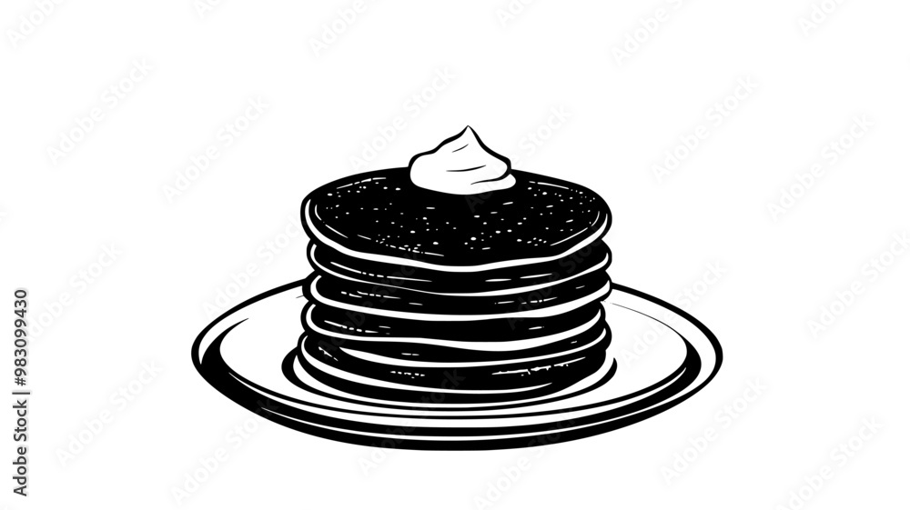 Plate holding a centered stack of buttermilk pancakes, food vector illustration Plate holding a centered stack of buttermilk pancakes, food vector illustration