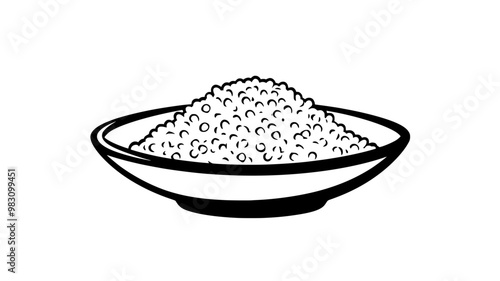 Couscous grains on a flat, round dish with minimal garnish, food vector illustration