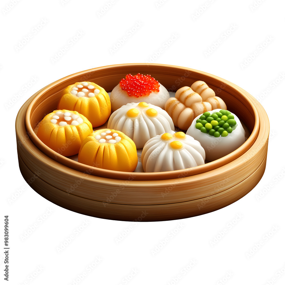 Assorted Dim Sum in a Bamboo Steamer on transparent Background
Assorted Dim Sum in a Bamboo Steamer on transparent Background