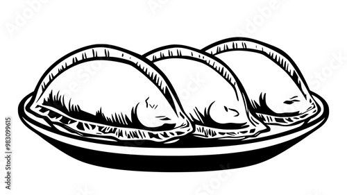 Plate with four beef empanadas arranged in a neat row, food illustration vector