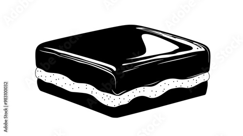 Rectangular dessert with thick creamy filling and shiny glaze on top, food vector graphic