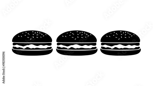 Row of chicken sandwiches side by side on a flat surface, food vector graphic