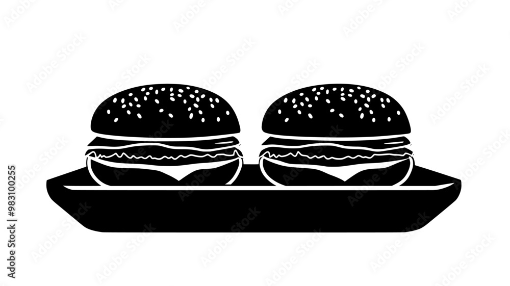 Two cheeseburgers side by side on a serving tray, food illustration vector Two cheeseburgers side by side on a serving tray, food illustration vector