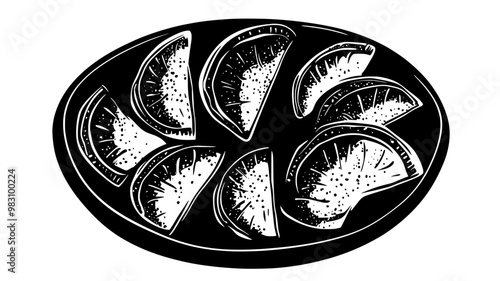 Serving tray with multiple beef empanadas arranged in a circular pattern, food illustration vector