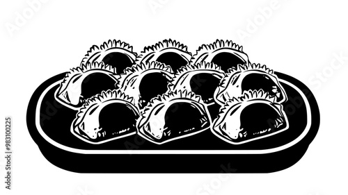 Serving tray with multiple cheese empanadas, neatly arranged in rows, food illustration vector